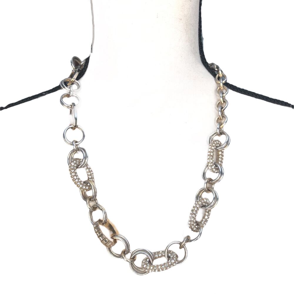 Ann Taylor Necklace Chunky Chain Link Pave Stone Encrusted Burnished Gold